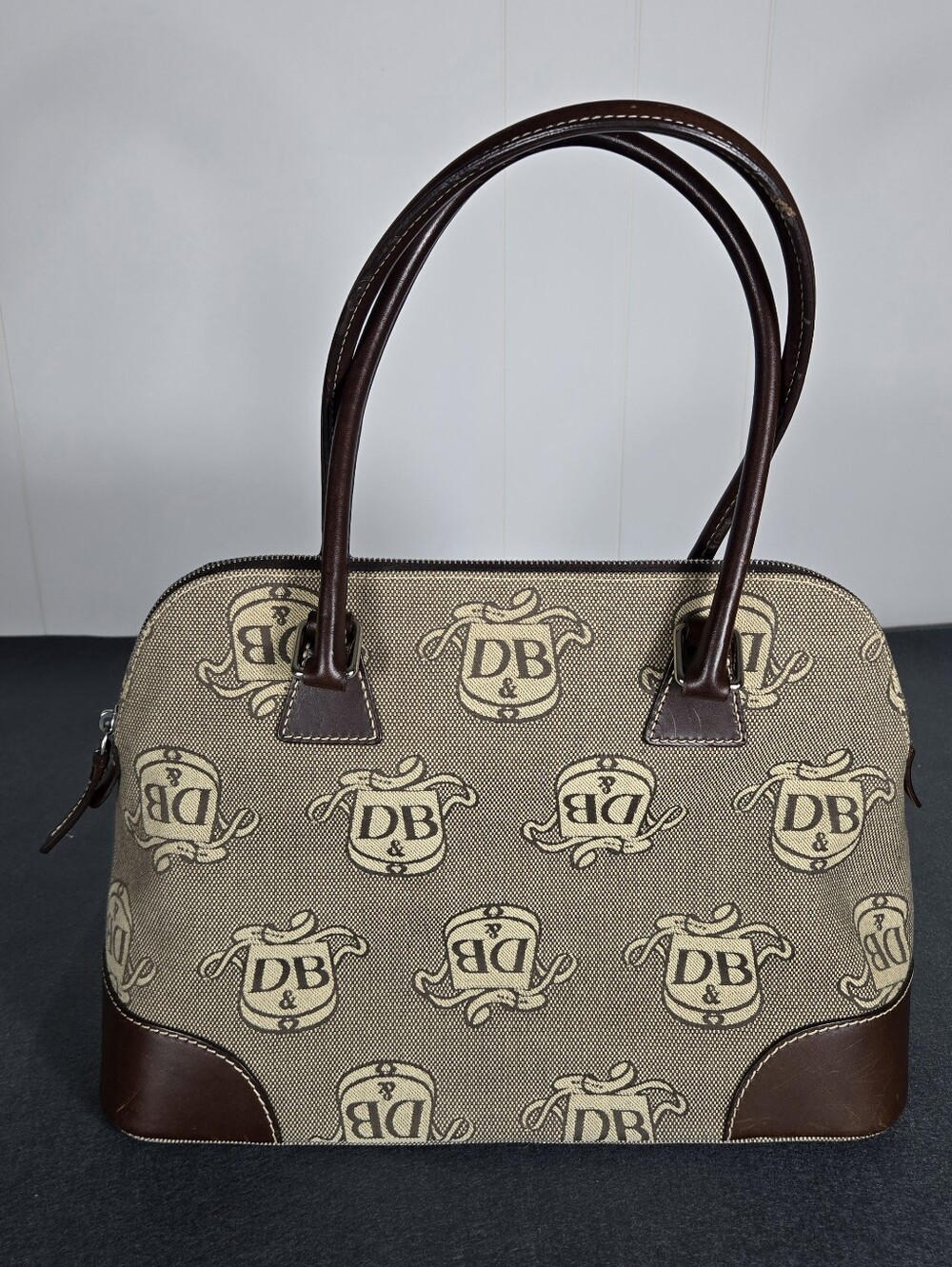 Dooney & Bourke Brown and Tan DB Logo Satchel